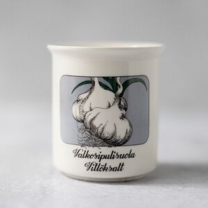 VTG Arabia Finland garlic wild onion salt ceramic cup spice jar Veikko Roininen